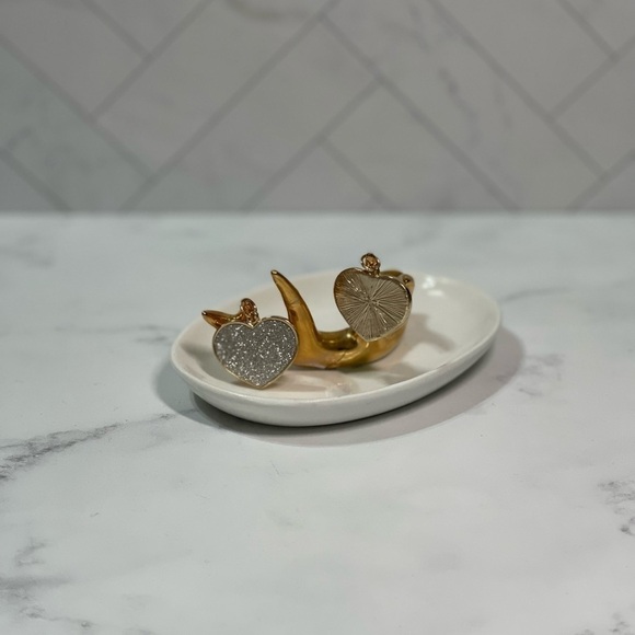 Sparkle Silver Druzy Gold Heart Charms Pendants - Picture 4 of 4